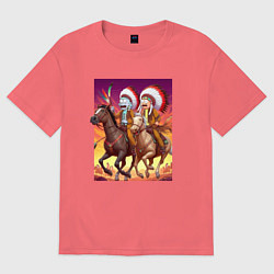 Мужская футболка оверсайз Индейцы Рик и Морти скачут на лошадях