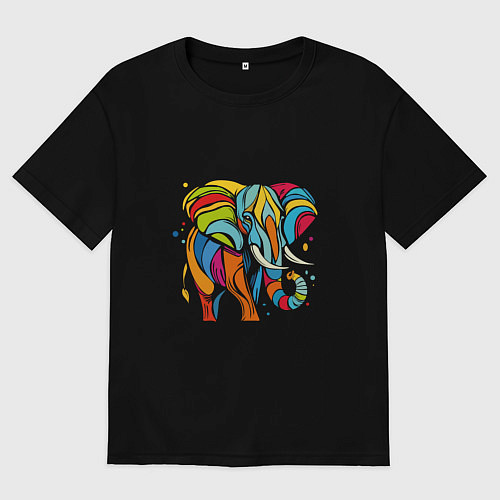 Мужская футболка оверсайз Разноцветный слон / Черный – фото 1