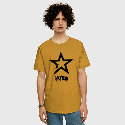 Мужская футболка оверсайз Artem - star / Горчичный – фото 3