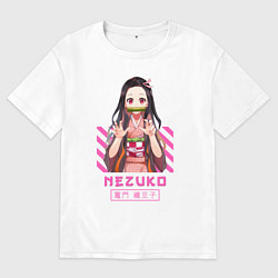 Футболка оверсайз мужская Клинок рассекающий демонов Незуко полоска, цвет: белый