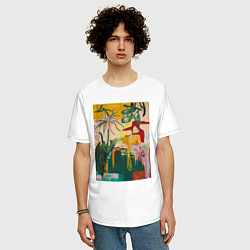 Футболка оверсайз мужская Тропическая цветочная абстракция, цвет: белый — фото 2