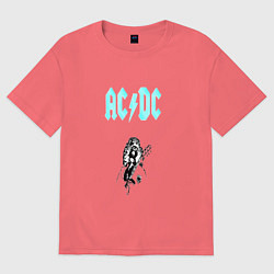 Футболка оверсайз мужская AcDc Angus Young, цвет: коралловый
