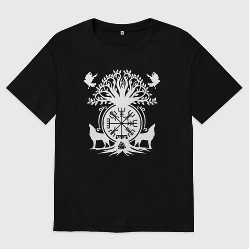 Мужская футболка оверсайз Мистические спутники воина с символикой вегвизир / Черный – фото 1