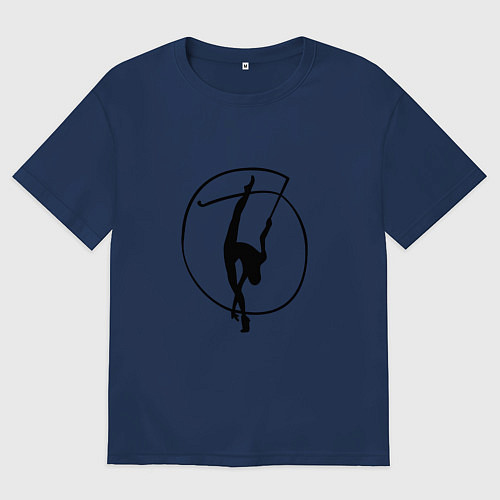 Мужская футболка оверсайз Силуэт гимнастка с лентой / Тёмно-синий – фото 1