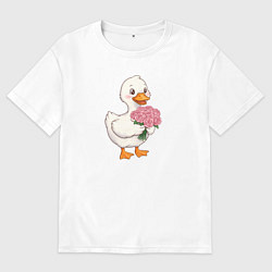 Мужская футболка оверсайз Милая уточка с букетом роз