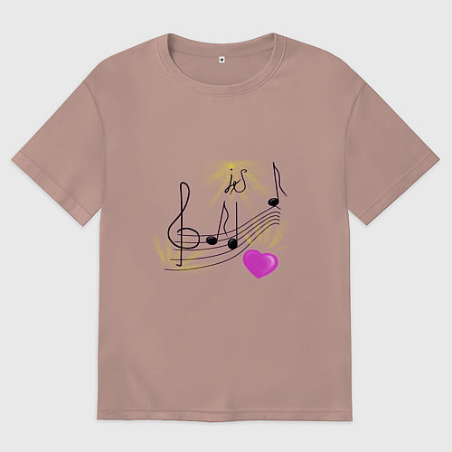 Мужская футболка оверсайз Музыка это моя любовь на светлом фоне / Пыльно-розовый – фото 1