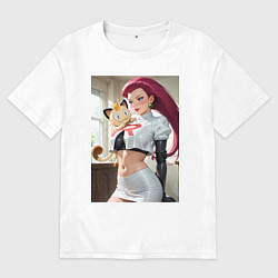 Футболка оверсайз мужская Джесси и Мяут - команда Р: Покемоны, цвет: белый