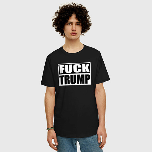 Мужская футболка оверсайз Trump fuck / Черный – фото 3