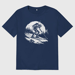 Футболка оверсайз мужская Горнолыжник скелет, цвет: тёмно-синий