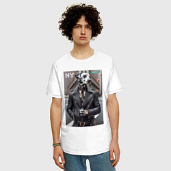 Футболка оверсайз мужская Далматинец модник в Нью-Йорке - нейроарт, цвет: белый — фото 2