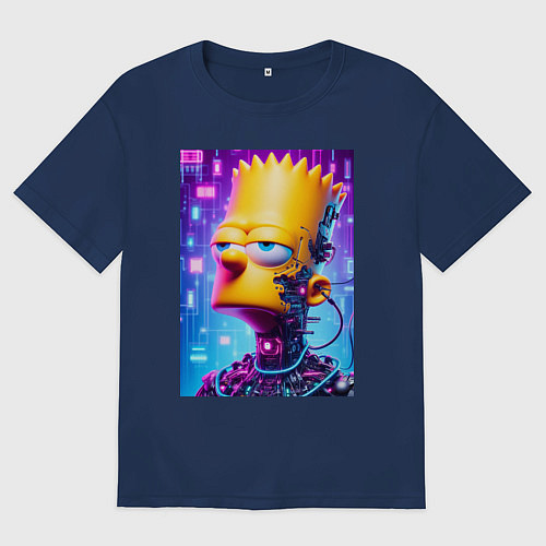 Мужская футболка оверсайз Cyborg Bart Simpson - ai art fantasy / Тёмно-синий – фото 1
