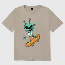 Футболка оверсайз мужская Инопланетянин на скейтборде, цвет: миндальный