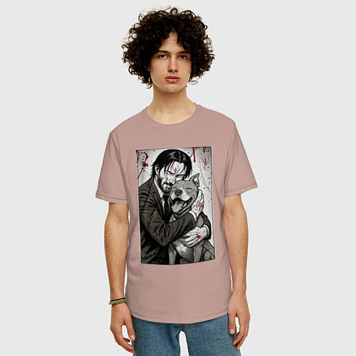 Мужская футболка оверсайз Джон Уик постер / Пыльно-розовый – фото 3