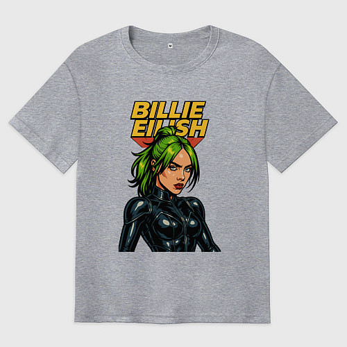 Мужская футболка оверсайз Билли Айлиш в стиле комикса / Меланж – фото 1