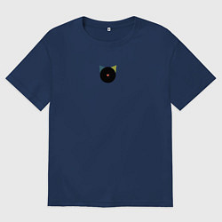 Футболка оверсайз мужская Кот черный с носом сердечком - минимализм, цвет: тёмно-синий