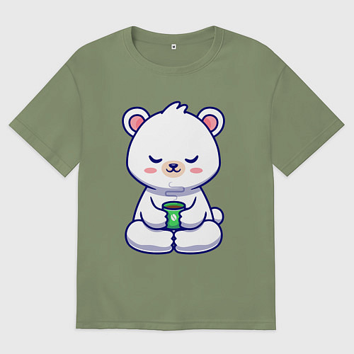 Мужская футболка оверсайз Мишка на кофейном релаксе / Авокадо – фото 1