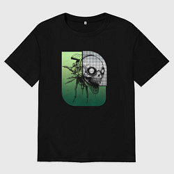 Футболка оверсайз мужская Летающий кибернетический череп, цвет: черный