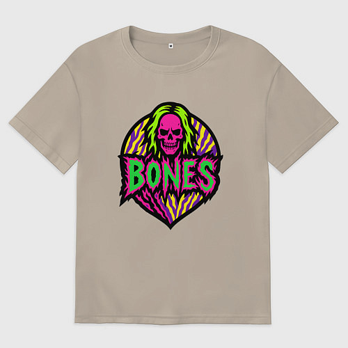 Мужская футболка оверсайз Bones кислотный череп / Миндальный – фото 1