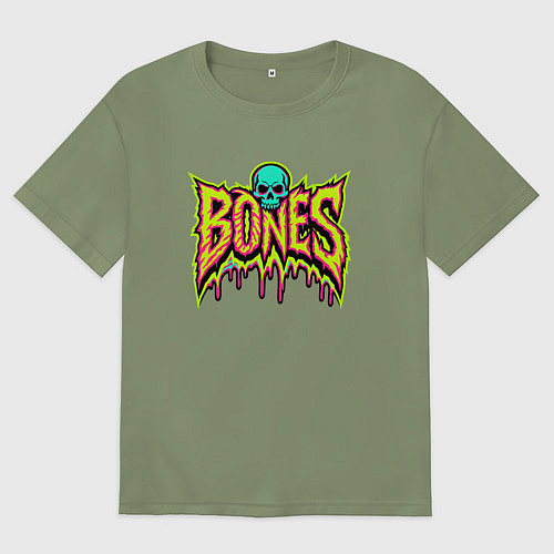 Мужская футболка оверсайз Bones стекающая краска / Авокадо – фото 1