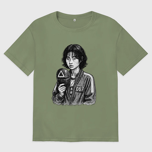 Мужская футболка оверсайз Игра в кальмара игрок 067 с маской / Авокадо – фото 1