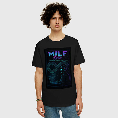 Мужская футболка оверсайз Mastering Infinite Loop Functions - milf meme / Черный – фото 3