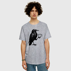 Футболка оверсайз мужская Черный ворон с кофе, цвет: меланж — фото 2