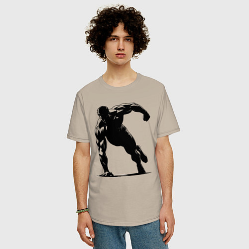 Мужская футболка оверсайз Отжимание на одной руке / Миндальный – фото 3