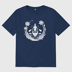 Футболка оверсайз мужская Гребля на лодке в лотосах, цвет: тёмно-синий