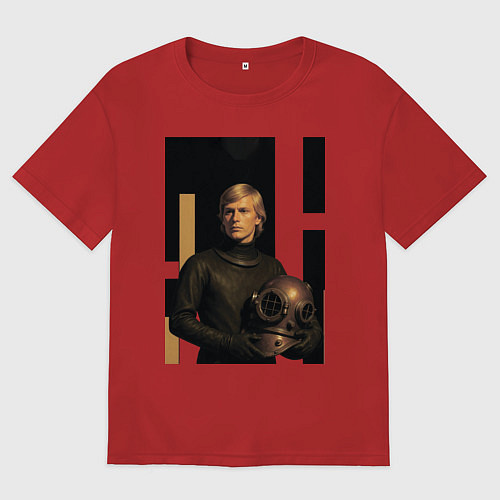 Мужская футболка оверсайз Мужчина водолаз ретрофутуризм поп-арт 1970-е / Красный – фото 1