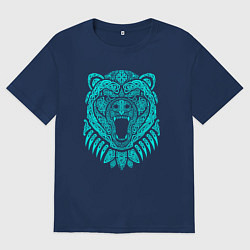 Футболка оверсайз мужская Медведь в этническом стиле, цвет: тёмно-синий