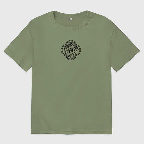 Мужская футболка оверсайз Если ангел твой за твоим плечом то гром и молния т / Авокадо – фото 1