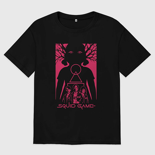 Мужская футболка оверсайз Кукла из игры в кальмара / Черный – фото 1