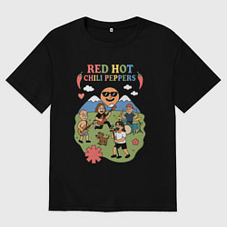 Футболка оверсайз мужская Red Hot Chili Peppers мультяшный стиль, цвет: черный