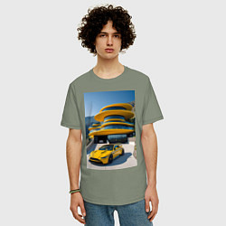 Футболка оверсайз мужская Желтый суперкар у дома, цвет: авокадо — фото 2