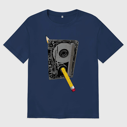 Мужская футболка оверсайз Карандашная перемотка / Тёмно-синий – фото 1