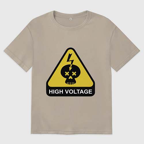 Мужская футболка оверсайз Опасно - высокое напряжение / Миндальный – фото 1