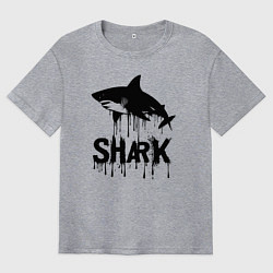 Футболка оверсайз мужская Черная акула с каплями, цвет: меланж