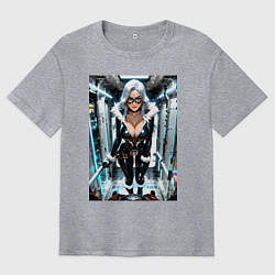 Футболка оверсайз мужская Черная кошка в сейфе банка, цвет: меланж