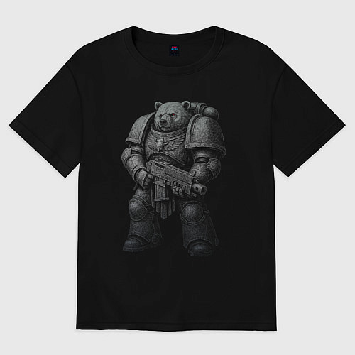 Мужская футболка оверсайз Мишка космодесантник / Черный – фото 1