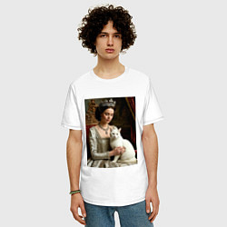 Футболка оверсайз мужская Королева с белым котом, цвет: белый — фото 2