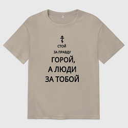 Футболка оверсайз мужская За правду горой черный арт, цвет: миндальный