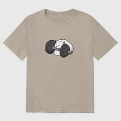 Футболка оверсайз мужская Кот спит на гантели, цвет: миндальный