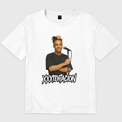 Футболка оверсайз мужская XXXTentacion довольный у микрофона, цвет: белый