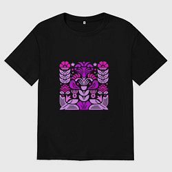 Футболка оверсайз мужская Райские птицы сиреневые, цвет: черный