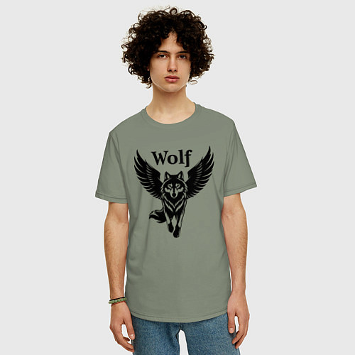 Мужская футболка оверсайз Волк с крыльями / Авокадо – фото 3