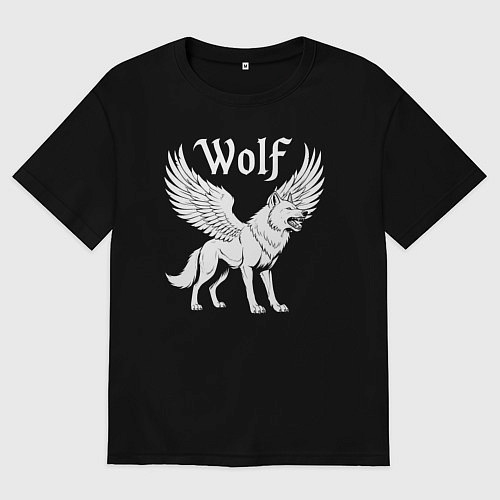 Мужская футболка оверсайз Волк с крыльями / Черный – фото 1