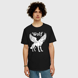 Футболка оверсайз мужская Волк с крыльями, цвет: черный — фото 2