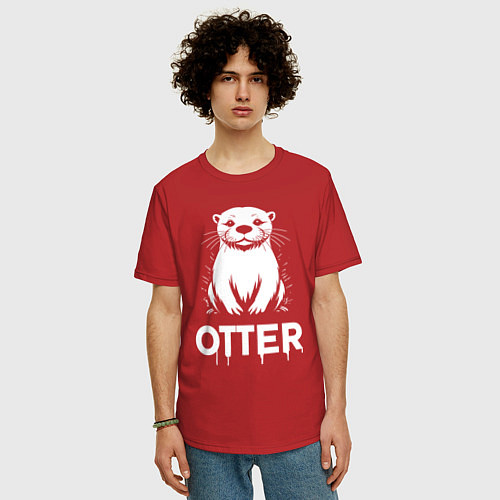 Мужская футболка оверсайз Выдра в стиле граффити / Красный – фото 3