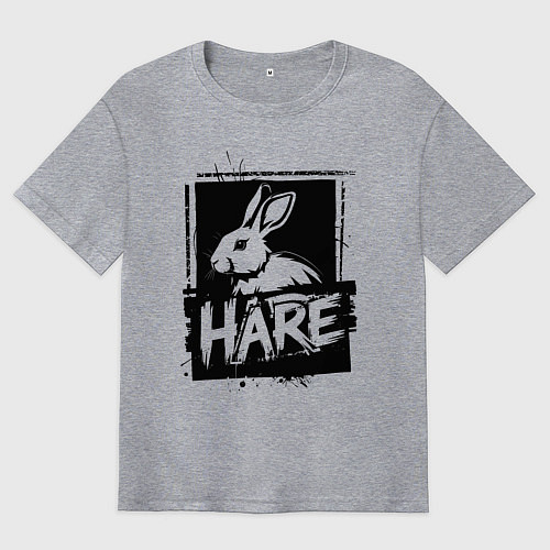 Мужская футболка оверсайз Графический заяц / Меланж – фото 1