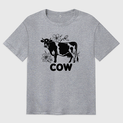 Мужская футболка оверсайз Корова с цветами / Меланж – фото 1